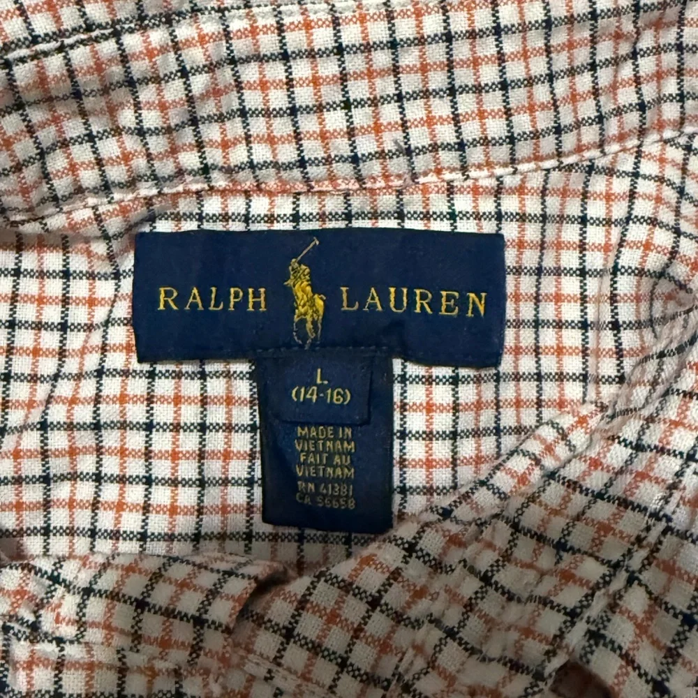 Ralph Lauren Orange and Black Plaid Shirt Size 14/16 Large